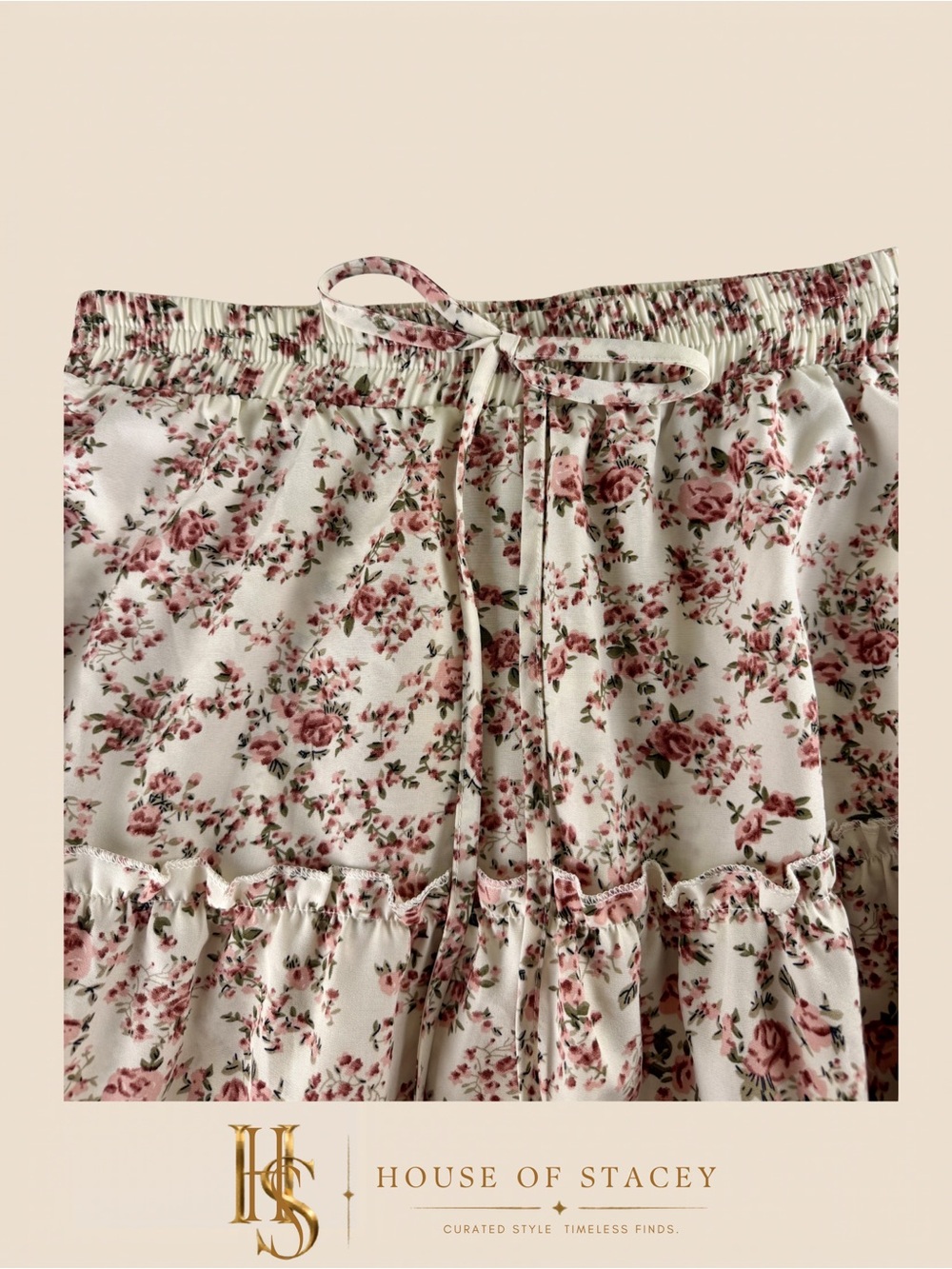 Floral Tiered Midi Skirt in Cream and Rose Medium - Picture 2 of 7